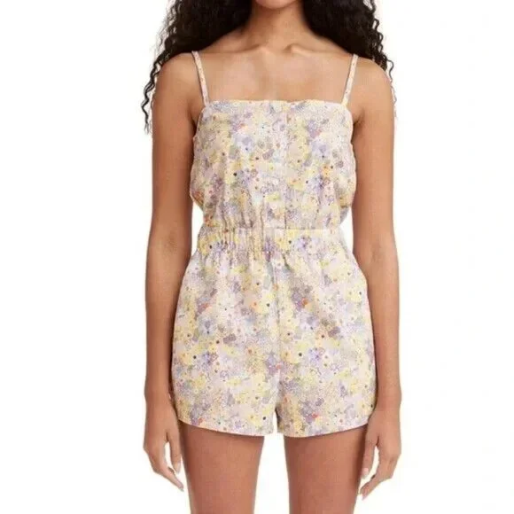 Levi's Spaghetti Strap Floral Romper Women Size l Side Pockets - Picture 3 of 11